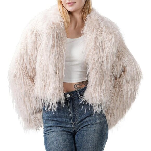 Jackets & Blazers - Women's Fur Coats Cropped Faux Fuzzy Warm Jacket Fluffy Fall Coat Apricot